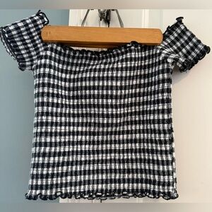 Hollister Black & White Gingham Off-Shoulder Smocked Top sz M